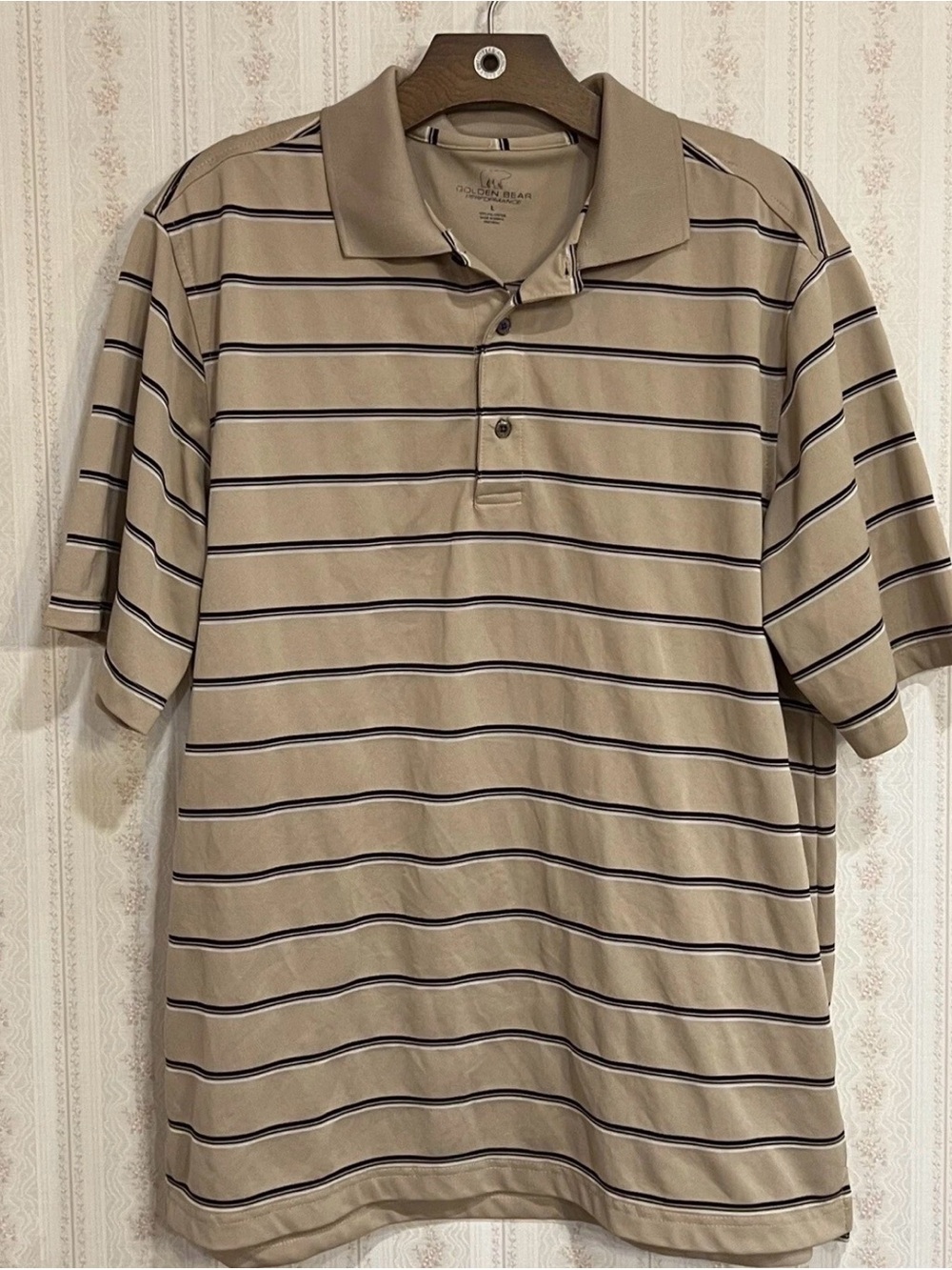 Men's Beige Striped Polo Shirt - Classic Casual